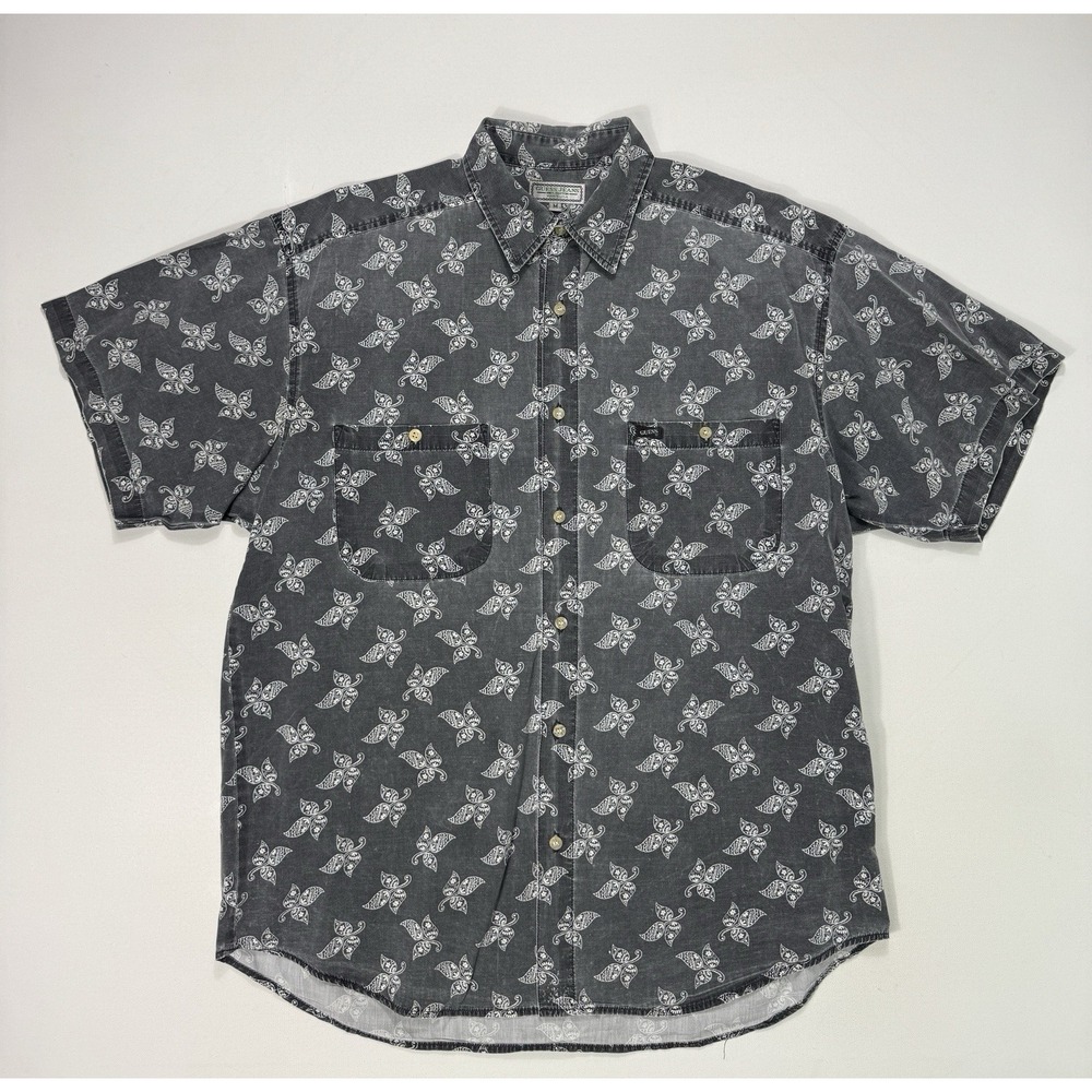 Vintage 90s Guess Jeans Shirt Mens Medium Grey Butterfly Floral USA Made 9330G62